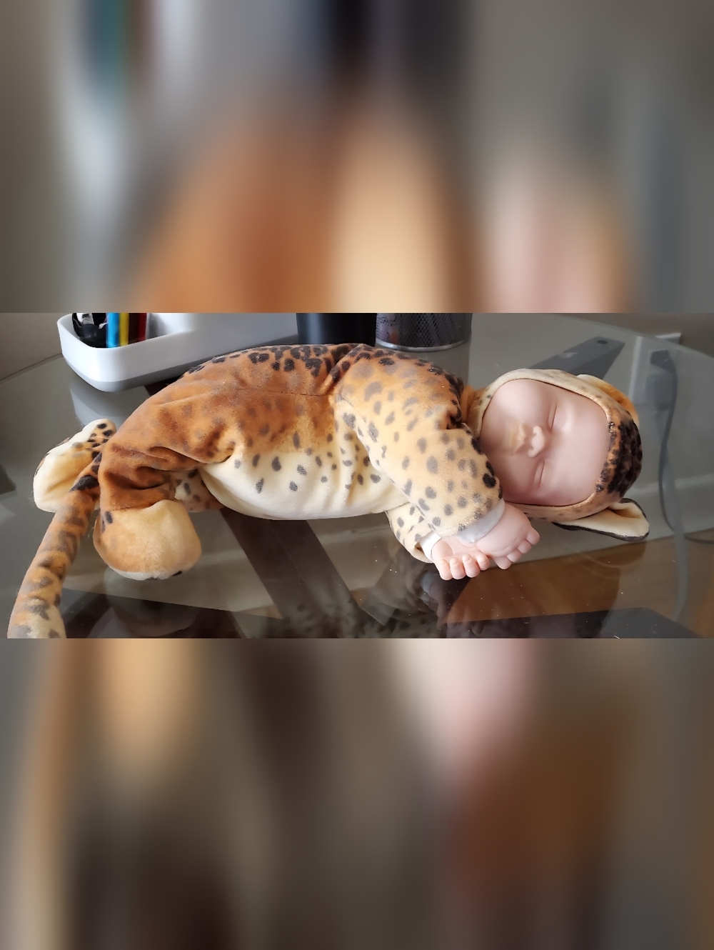 Baby Doll in Leopard Onesie - Brown & Cream